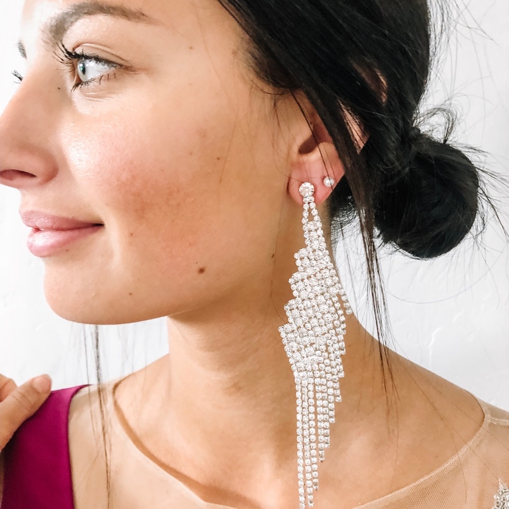 Extra long rhinestone earrings